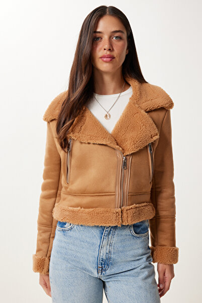 Happiness İstanbul Дамско яке от изкуствена кожа и набук, цвят камила, DD01371
