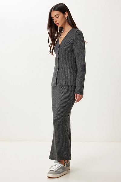 Happiness İstanbul Women's Anthracite Cardigan Skirt Knitwear Set Yy00245