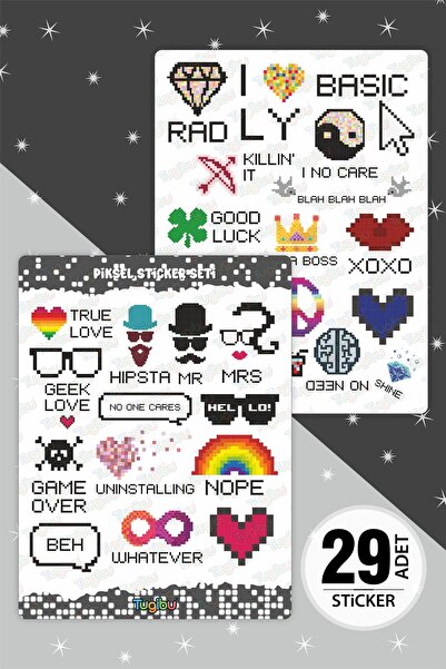 TUGİBU Pixel Figures Sticker Set, Pixel Themed Sticker Set, 29 Pieces of Pixe...