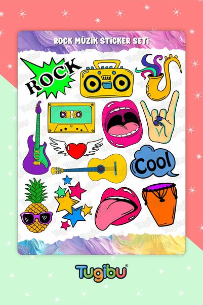 TUGİBU Rock Music Sticker Set, Music Themed Sticker Set, 28 Pieces Rock Metal Stickers