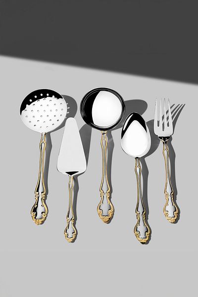 Nehir Adriana Gold Satin - Boxed Fork Spoon Knife Set for 12 Persons 89 Pieces