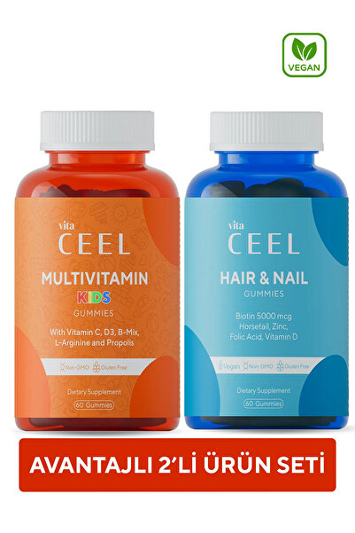 VitaCeel 2'li Saç&Tırnak Vegan Vitamin ve Çocuk Gummy Çiğnenebilir Vitamin