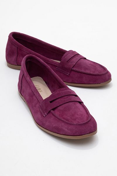 LuviShoes F02 Лилави велурени дамски мокасини от естествена кожа