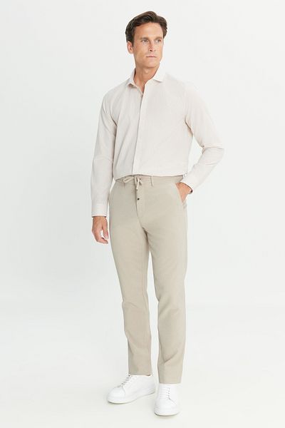 AC&Co / Altınyıldız Classics Ανδρικό μπεζ Slim Fit Slim Fit με δεμένη μέση ριγέ πλαϊνή τσέπη Casual Jogger παντελόνι