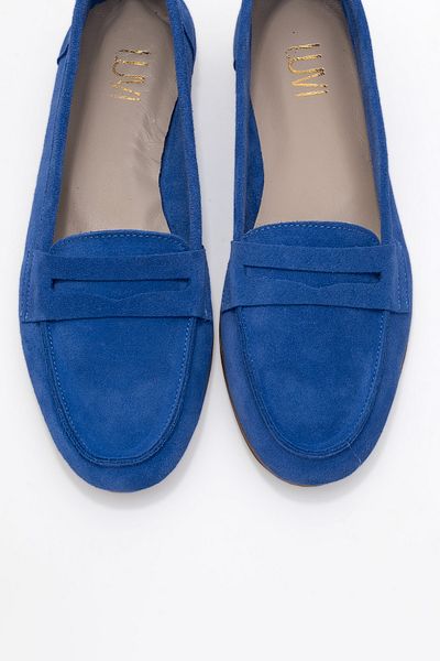 LuviShoes F02 Сини велурени дамски мокасини от естествена кожа
