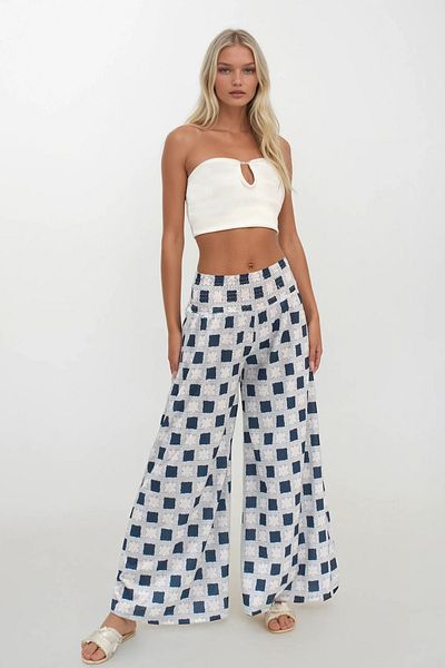 Trend Alaçatı Stili Pantaloni cu model cu picioare largi pentru femei Airman Blue ALC-X14254