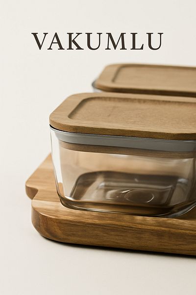 Kitchen Life Acacia Vacuum Covered Glass Breakfast Set - 13 Piece Breakfast Set with Presentation Tray