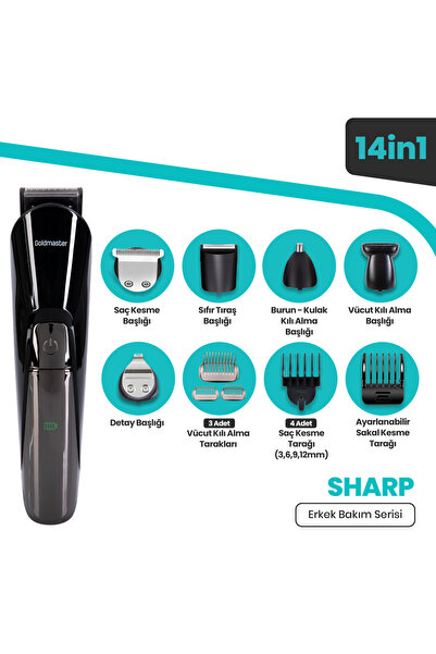 GOLDMASTER Sharp Saç Sakal Vücut Tıraş Makinesi 14 In1 Erkek Bakım Seti GM8148