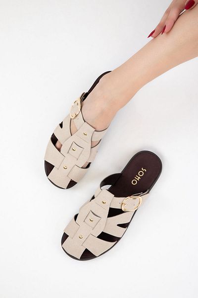 SOHO Beige Suede Women's Slippers 20747