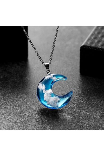 AlpCollection Phosphorescent Blue Cloud Neon Glow in the Dark Moon Chain Necklace