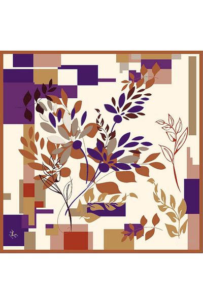 19V69 ITALIA Cream Claret Red Twill Scarf Floral Pattern Black Series With Scarf Hanger 90x90 Cm