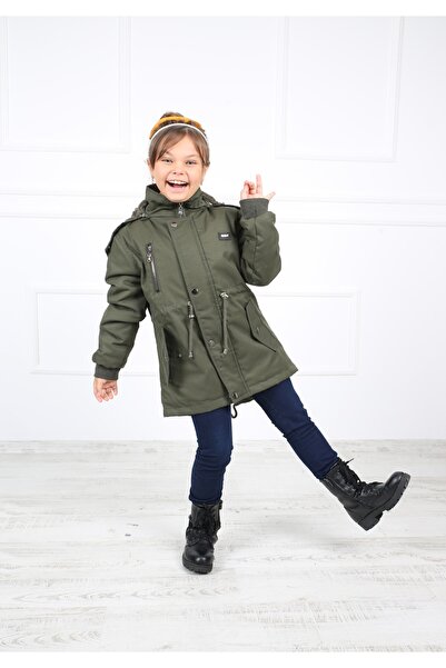 Passion Kız Çocuk Haki Kapüşonu Suni Kürk Peluşlu Içi Suni Kürklü Oxford Kuma...