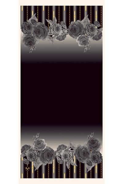 19V69 ITALIA Black Gray Shawl Floral Pattern Pavia Series with Scarf Hanger and Gift Set 90x200 Cm