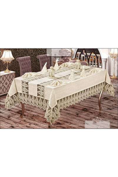 Haspen Pearl 12 Napkin Velvet Fabric French Laced 25 Piece Luxury Dining Set