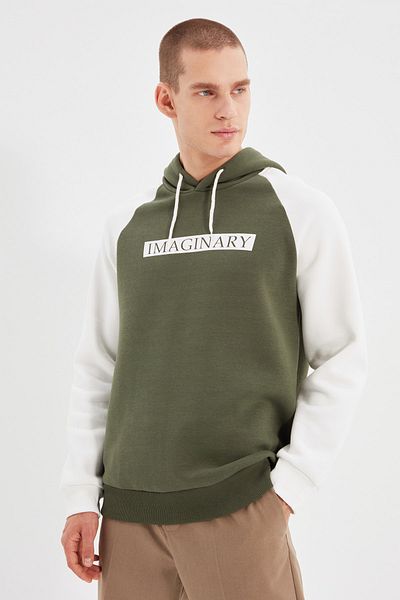 Trendyol Collection KHaki Fleece-Sweatshirt mit Slogan-Aufdruck - Normale Passform TMNAW22sw0042