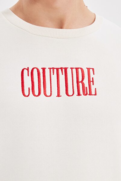 Trendyol Collection Ecru Embroidered SWeatshirt - Regular Cut, Fleece/warm TMNAW21sw1538