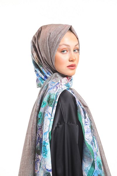 19V69 ITALIA Gray Emerald Shawl Floral Pattern Elegante Series with Scarf Hanger and Gift Set 75x200 Cm
