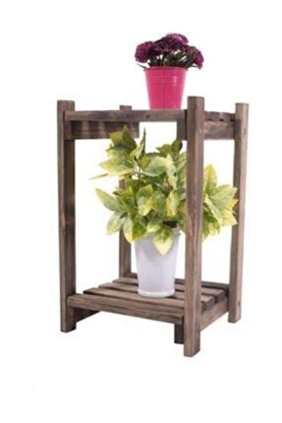 DEMBEY AHŞAP ATÖLYE Çiçeklik 2 Katlı Ahçap Çiçeklik Saksı Standı Ahs-12