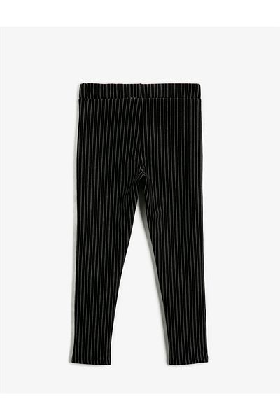 Koton Schwarze gestreifte Strumpfhose für Mädchen mit elastischem Bund