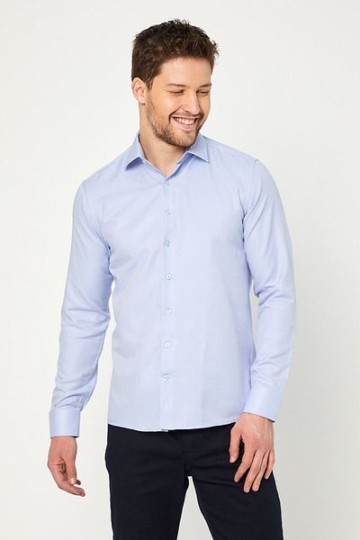RAVANELLI Μπλε μακρυμάνικο πουκάμισο με λεπτή εφαρμογή