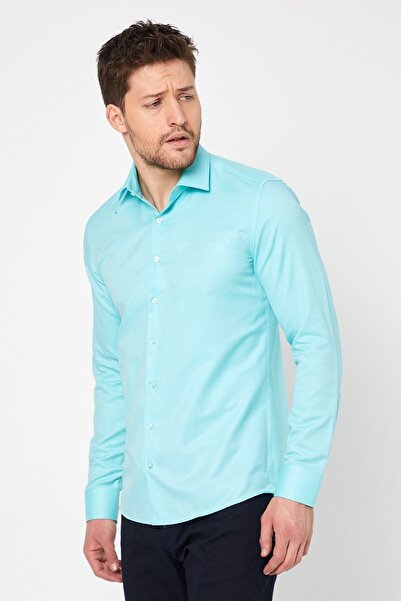 RAVANELLI Turkuaz Slim Fit Uzun Kol Gömlek