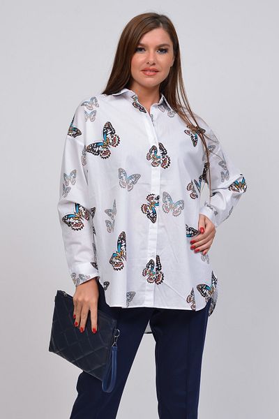 TUSSE Butterfly Patterned Cotton Plus Size Shirt