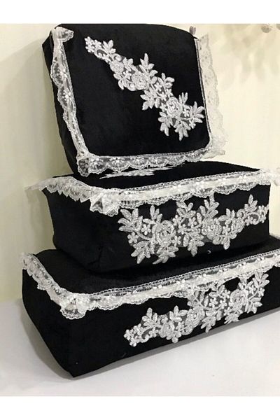 Lamazihome Black Dowry Velvet Saddle 3 Piece Engagement Saddle