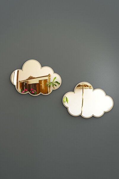 evdeucuz Çocuk Odası Dekoratif Ikili Beyaz Bulut Duvar Aynası Seti 2 Adet