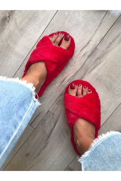 Mare Red Furry Plush House Slippers