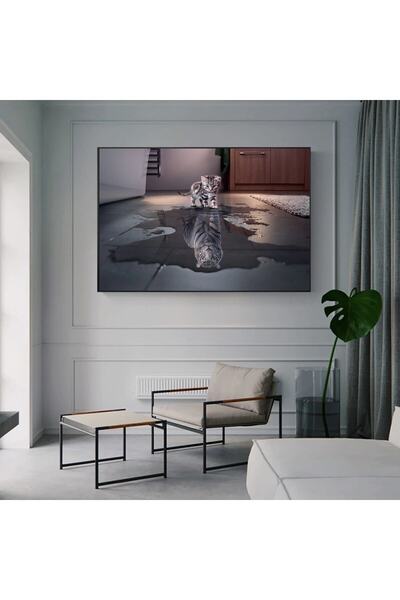 Piri Kanvas Tablo Kedi Yansıması Ve Kaplan Kanvas Tablo