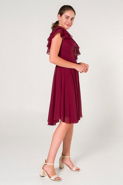 SpringStore Rochie de seara din sifon cu decolteu burgundy