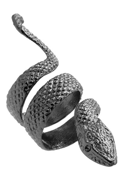 LABALABA Men's Metallic Anthracite Lacquer Plated Wrapped Model Snake Form Adjustable Right Finger Ring