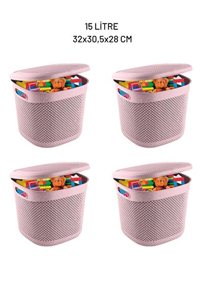 Melkan Home Oyuncak Sepeti & Çok Amaçlı Kapaklı Sepet 15 Litre X 4 Adet