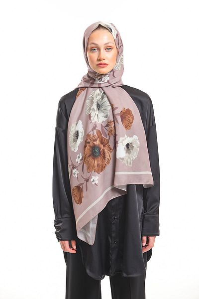 19V69 ITALIA Mink Beige Shawl Floral Pattern Pavia Series with Scarf Hanger and Gift Set 90x200 Cm