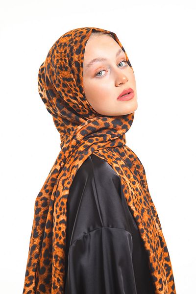 19V69 ITALIA Şal negru roşu portocaliu cu model leopard Seria modal cu agatator pentru eşarfe şi set cadou 75x200 cm