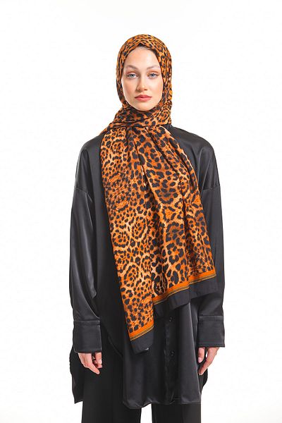 19V69 ITALIA Şal negru roşu portocaliu cu model leopard Seria modal cu agatator pentru eşarfe şi set cadou 75x200 cm