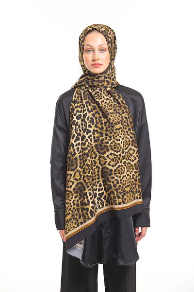19V69 ITALIA Black Gold Shawl Leopard Pattern Modal Series with Scarf Hanger and Gift Set 75x200 Cm