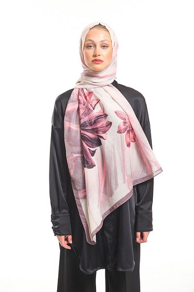 19V69 ITALIA Cream Powder Shawl Geometric Floral Pattern Pavia Series with Scarf Hanger 90x200 cm
