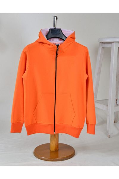 KİDSPİTİRCİK Unisex Παιδική πορτοκαλί κουκούλα με φερμουάρ 2 κλωστών χτενισμένη βαμβακερή ζακέτα 4 εποχών
