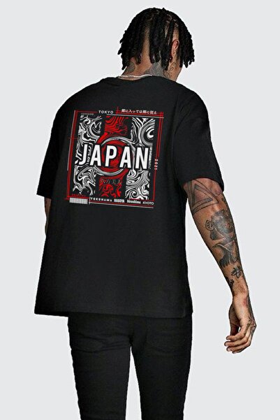 Japan Baskılı Siyah Premium Oversize Tişört