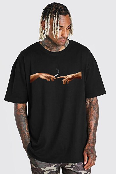 Zeus Smoke Baskılı Siyah Premium Oversize Tişört
