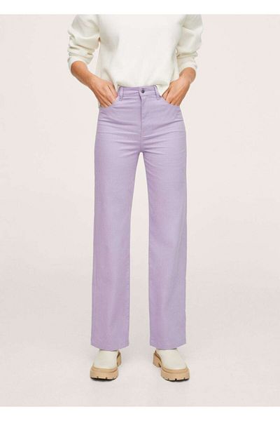 MANGO Woman Women's Light/Pastel Purple Straight Cut Cotton Trousers