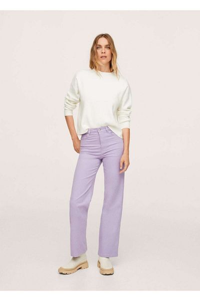 MANGO Woman Women's Light/Pastel Purple Straight Cut Cotton Trousers