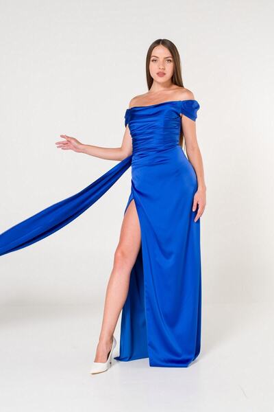 SpringStore Rochie de seară din satin cu umăr dezactivat Saks