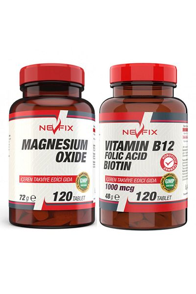 Nevfix Magnesium Oxide Magnesium 250 Mg 120 Tablets and Vitamin B12 1000 Mcg 120 Tablets