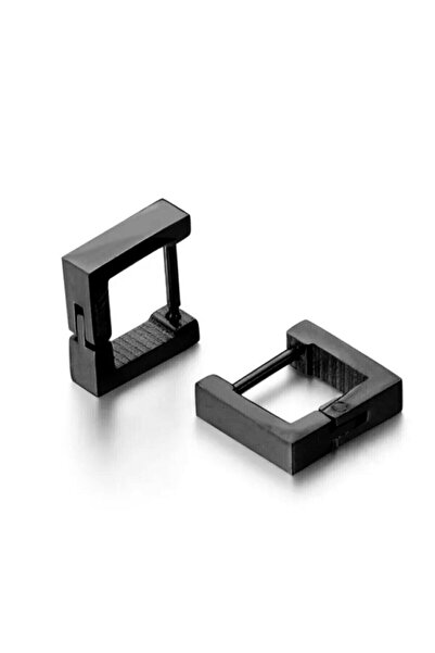 TREND COLLECTİON Unisex Black Steel Square Earrings