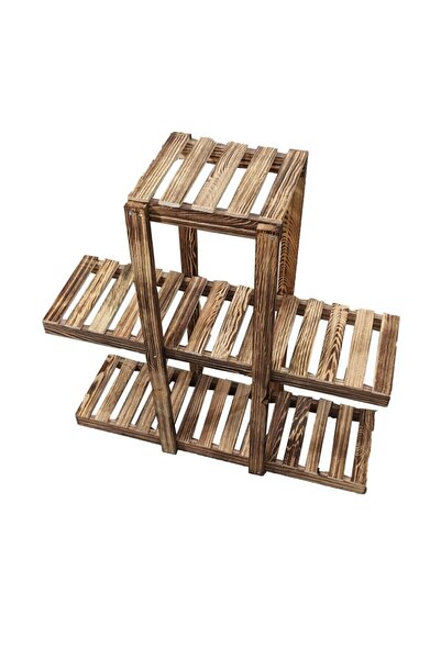 Tree World 3 Katlı 7 Bölmeli Dekoratif Doğal Ahşap Çiçeklik Bahçe-balkon Saks...