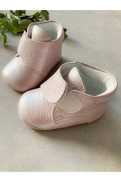 Li Puna - 100% Leather Velcro Baby Boots - Metallic Pink