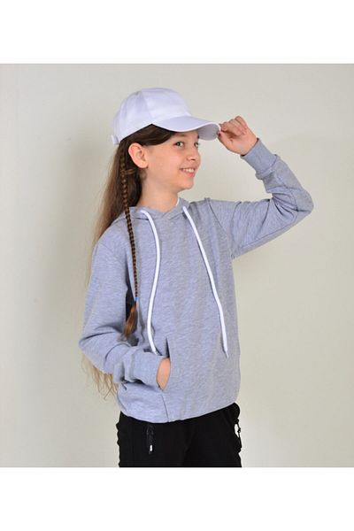KİDSPİTİRCİK Hanorac unisex pentru copii, gri cu glugă, din bumbac pieptănat, 4 sezoane