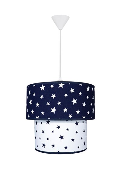 ŞENAY AYDINLATMA Çocuk Odası Ikili Silindir Kumaş Sarkıt-lacivert Beyaz Yıldız
